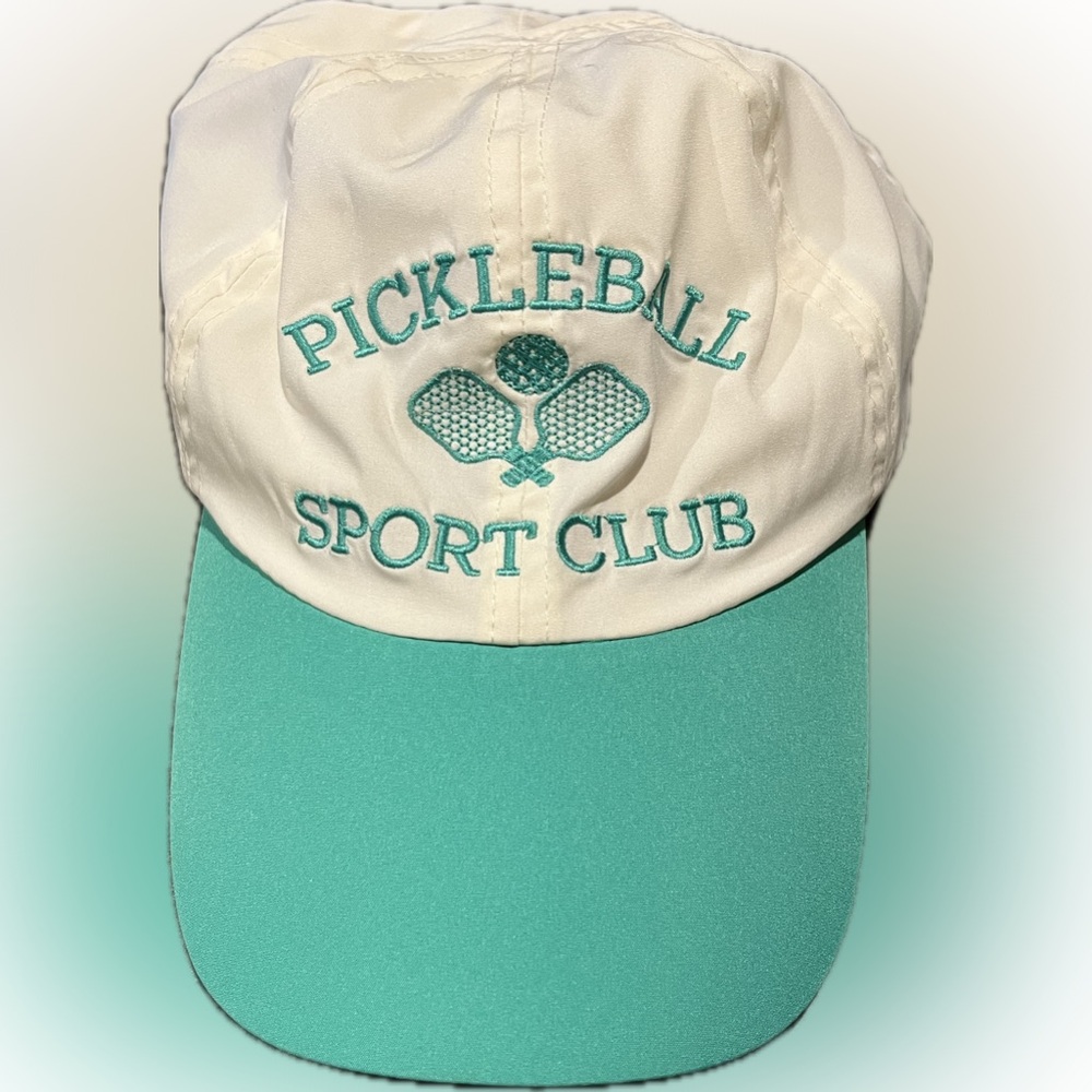 Pickleball Sport Club Hat | White & Teal Embroidered Adjustable Cap